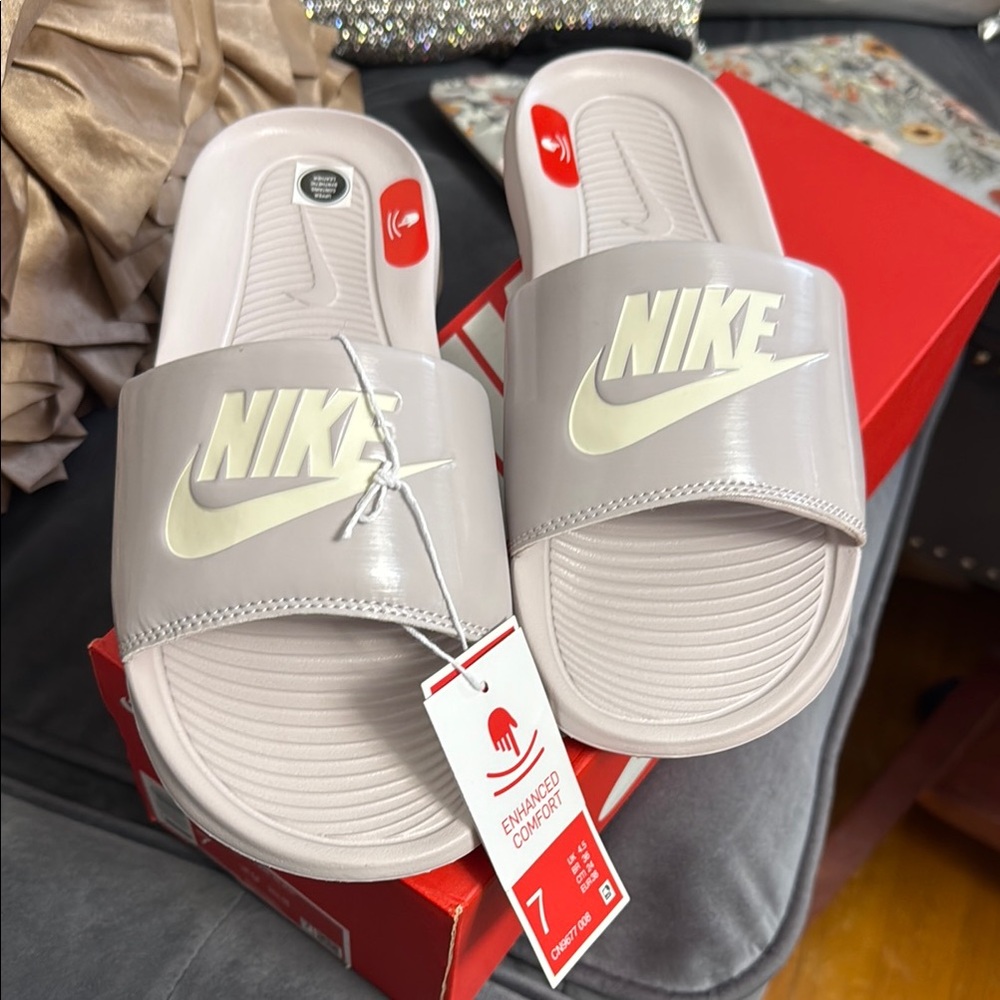 Nike Cream Sandals Textured Comfort Slides